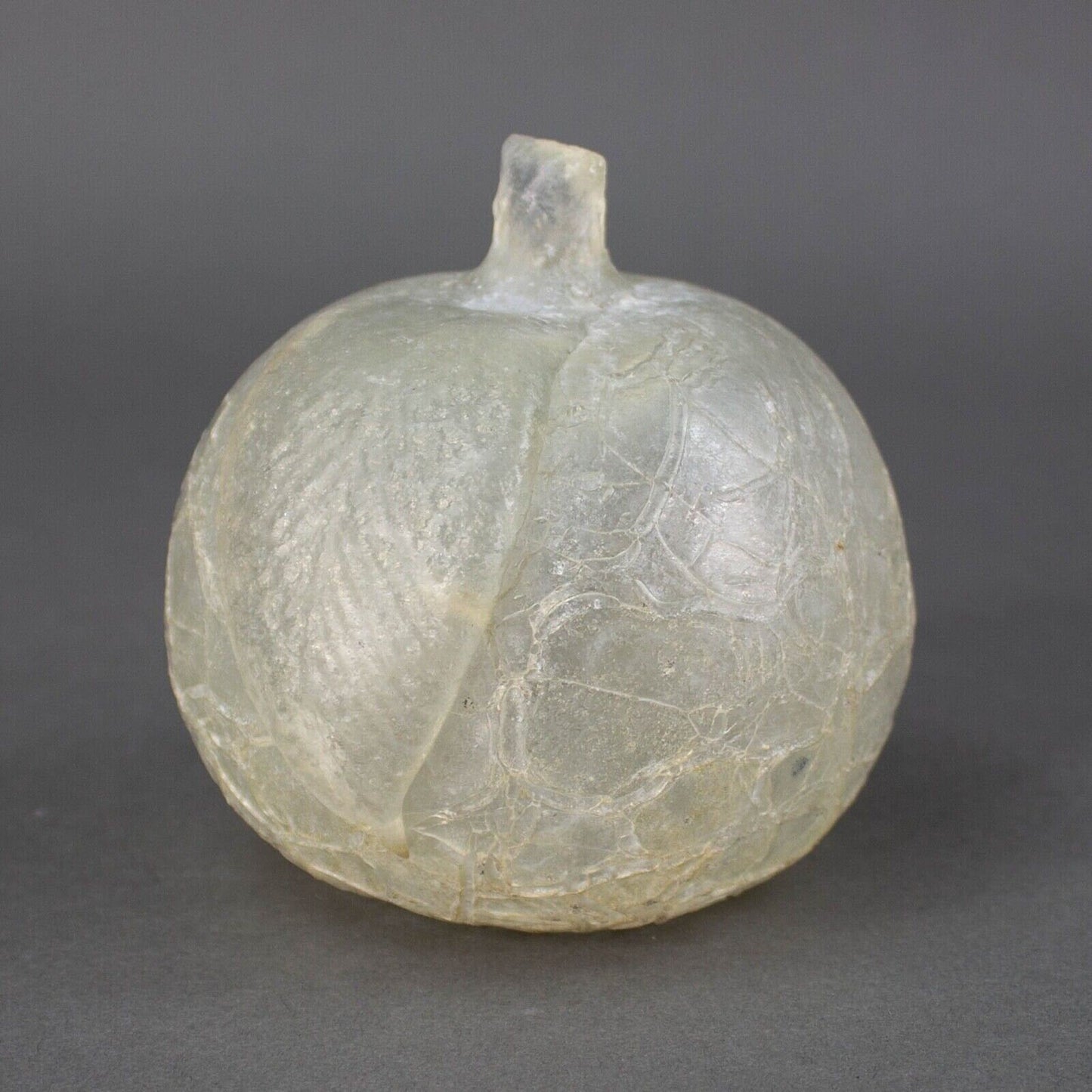 Murano Scavo Crackle Orange Round Fruit Frosted Art Glass Sculpture Rare Vintage