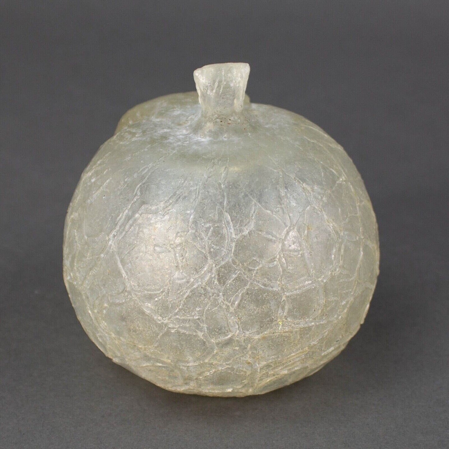 Murano Scavo Crackle Orange Round Fruit Frosted Art Glass Sculpture Rare Vintage