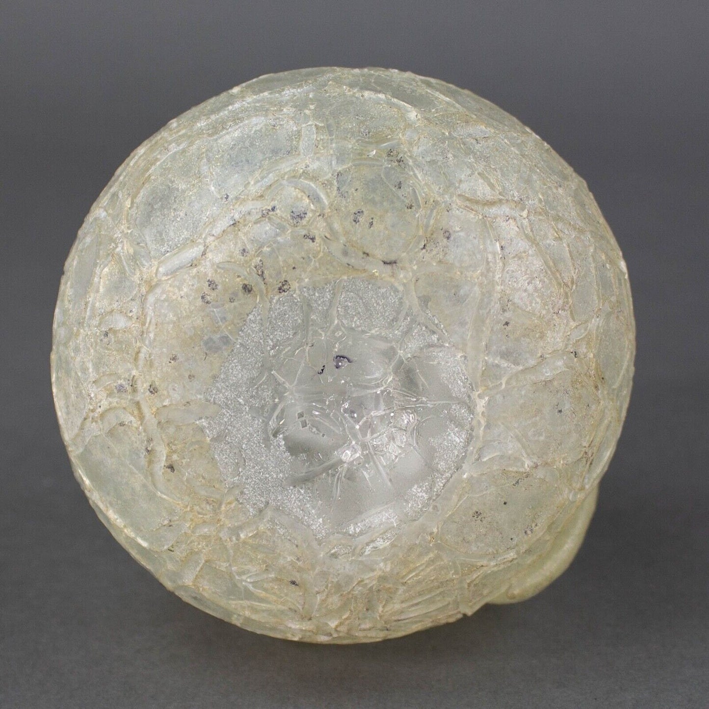 Murano Scavo Crackle Orange Round Fruit Frosted Art Glass Sculpture Rare Vintage