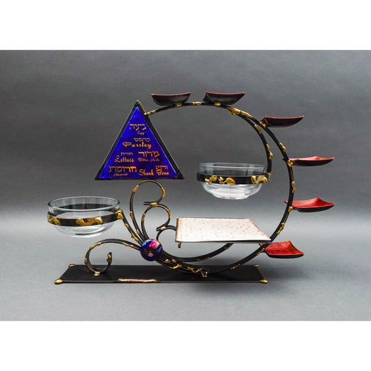 Gary Rosenthal Mixed Metal Fused Glass Judaica Hanukkah Seder Plate Sculpture