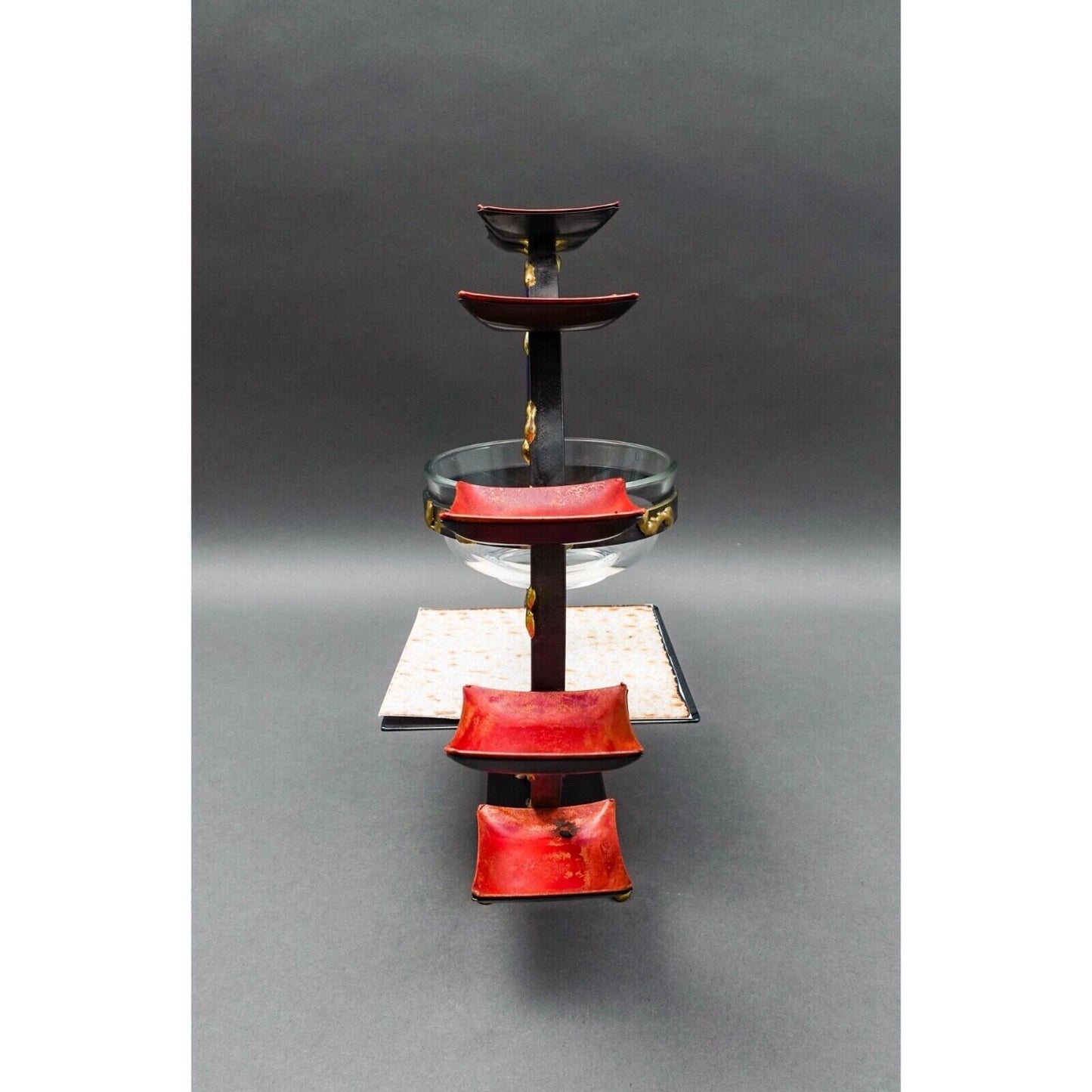 Gary Rosenthal Mixed Metal Fused Glass Judaica Hanukkah Seder Plate Sculpture