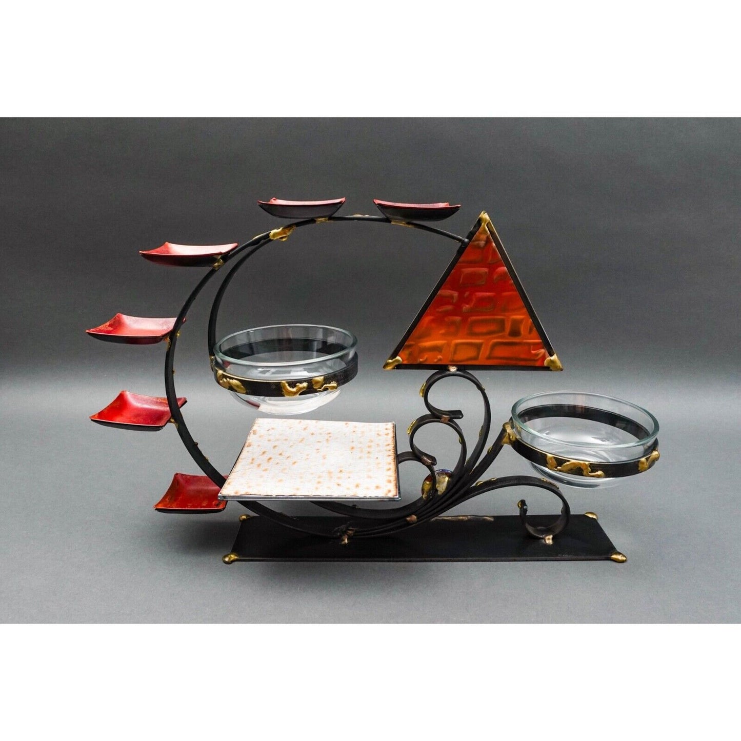 Gary Rosenthal Mixed Metal Fused Glass Judaica Hanukkah Seder Plate Sculpture