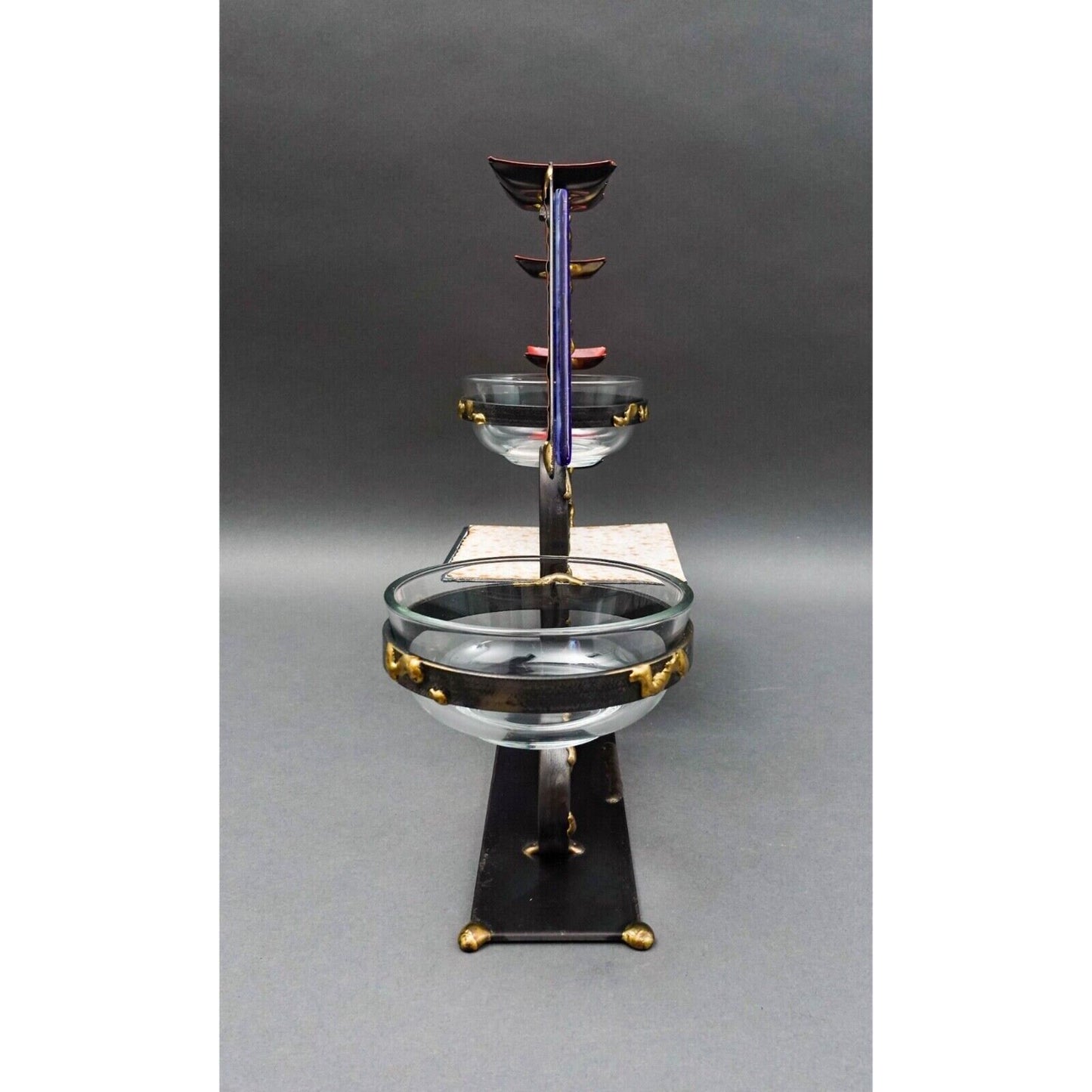 Gary Rosenthal Mixed Metal Fused Glass Judaica Hanukkah Seder Plate Sculpture
