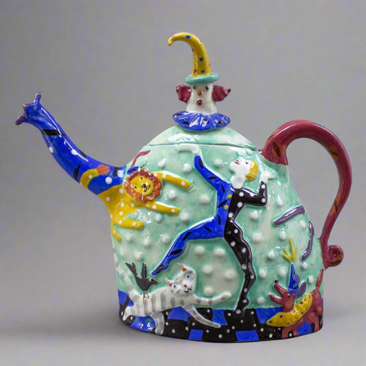 Dana Simson 1996 Signed "My Life As A Circus" Studio Art Pottery Teapot LE 21/65