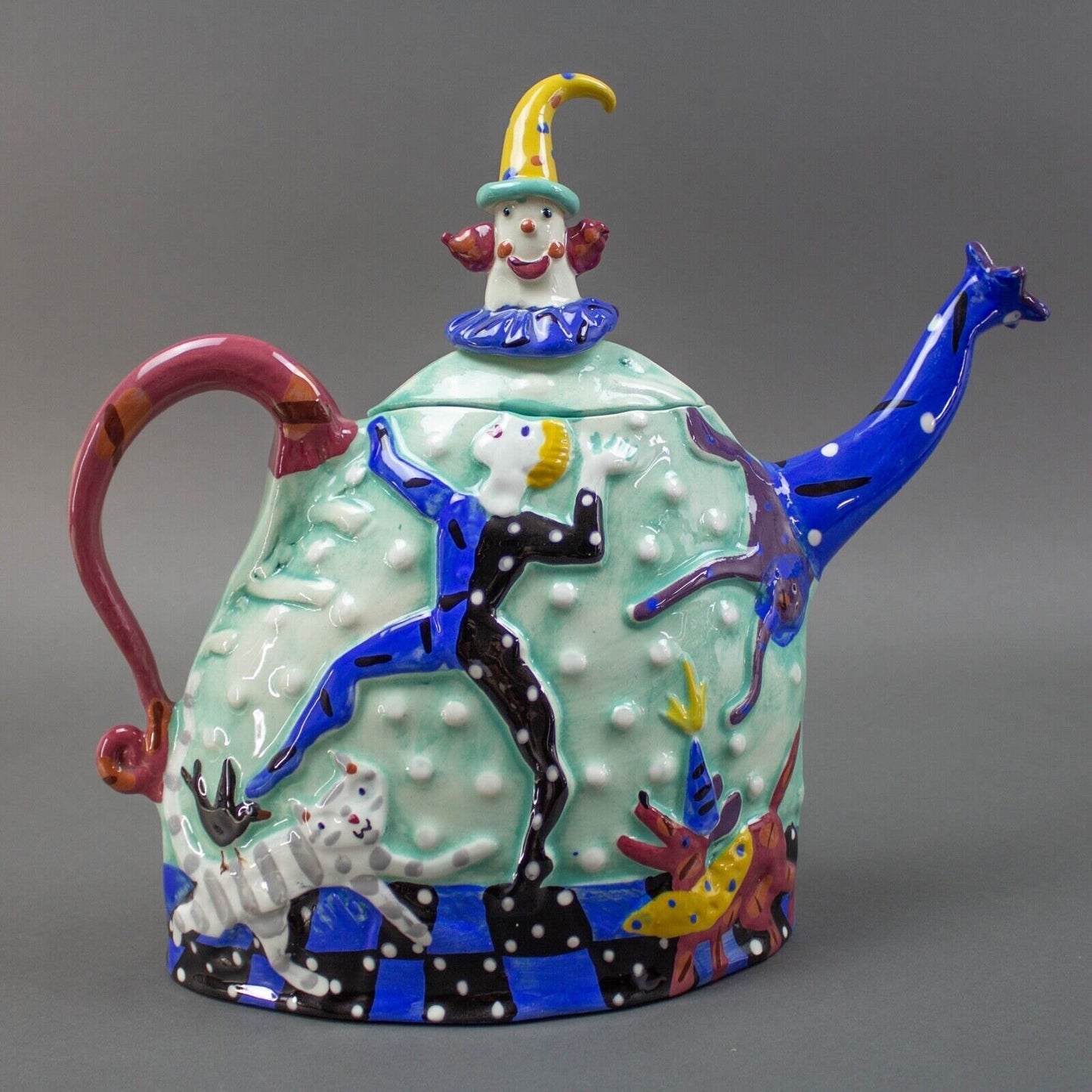 Dana Simson 1996 Signed "My Life As A Circus" Studio Art Pottery Teapot LE 21/65