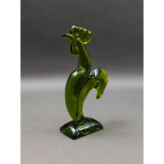 Viking Glass Epic Line Avocado Green Kellogg Rooster Sculpture 9 1/2"