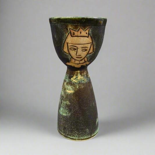 Pirjo Nylander Finland Signed Green Figural King Studio Pottery Chalice Goblet