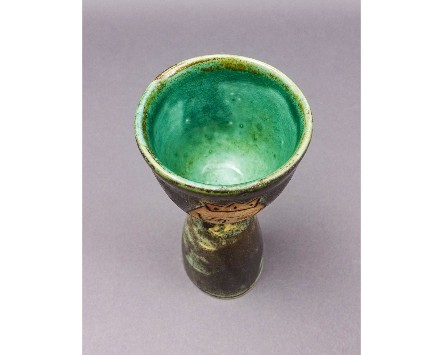 Pirjo Nylander Finland Signed Green Figural King Studio Pottery Chalice Goblet