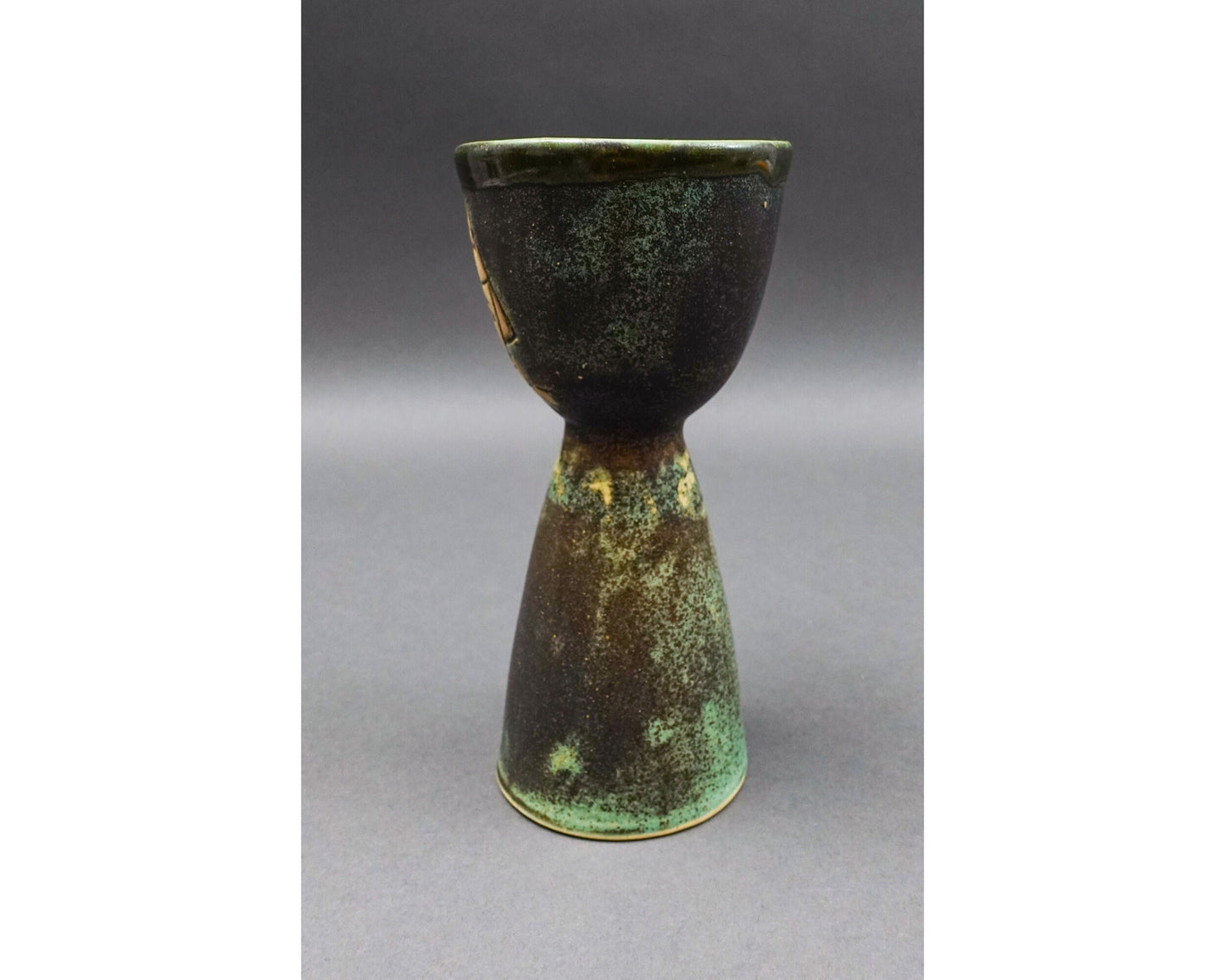 Pirjo Nylander Finland Signed Green Figural King Studio Pottery Chalice Goblet