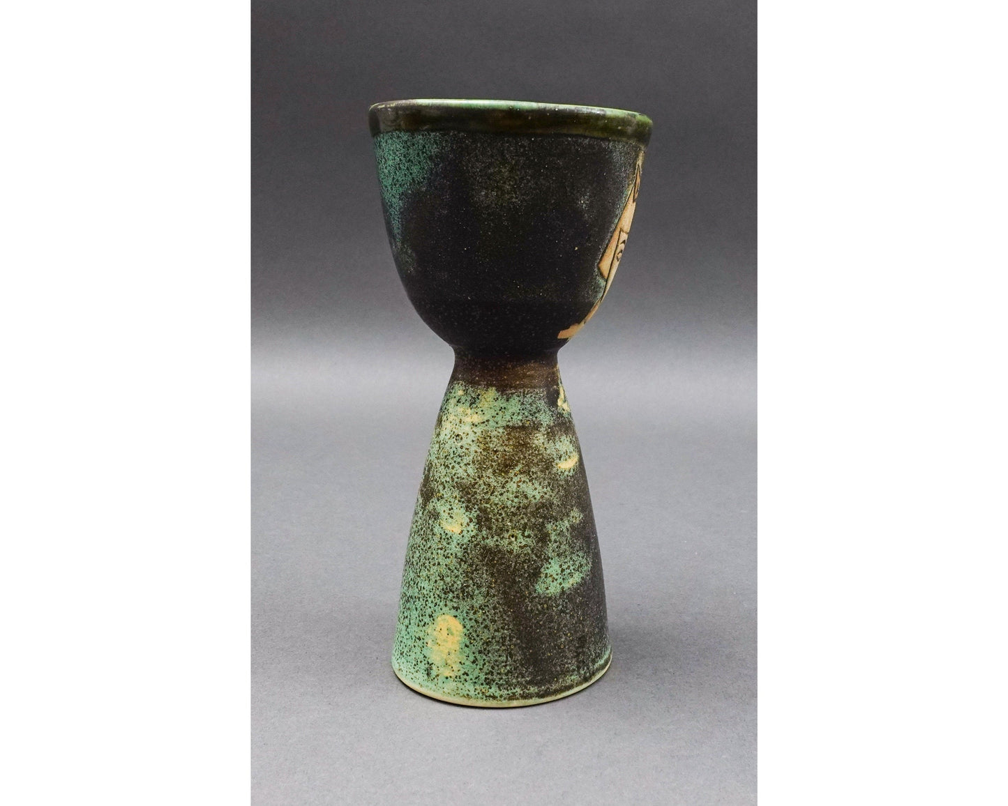 Pirjo Nylander Finland Signed Green Figural King Studio Pottery Chalice Goblet