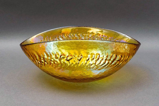 Yalos Casa Murano Signed Italian Iridescent Gold Art Glass Centerpiece Bowl