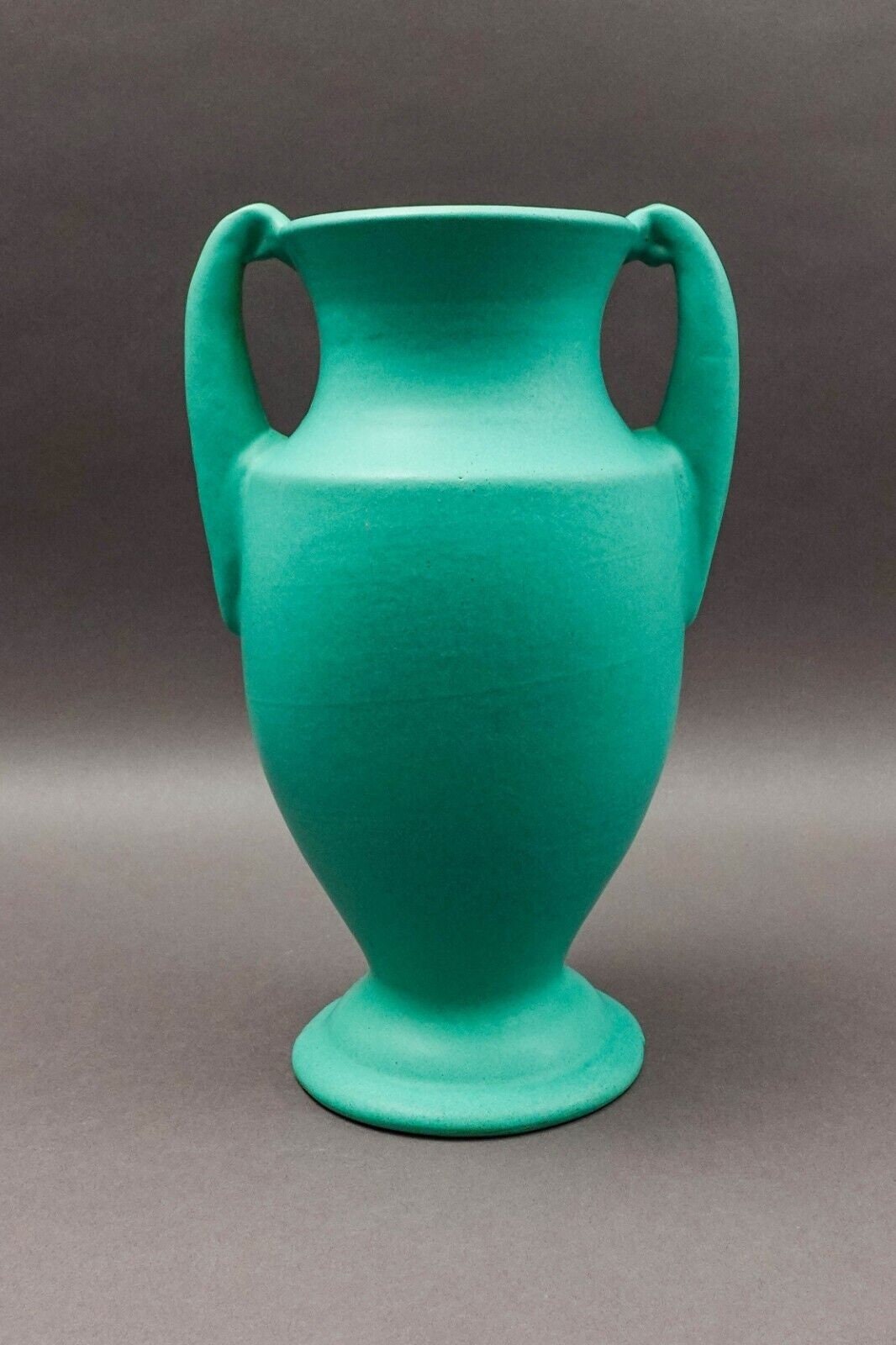 Phaltzgraff York, PA 146 Vintage Arts & Crafts Green Pottery Handled Vase 12.5"