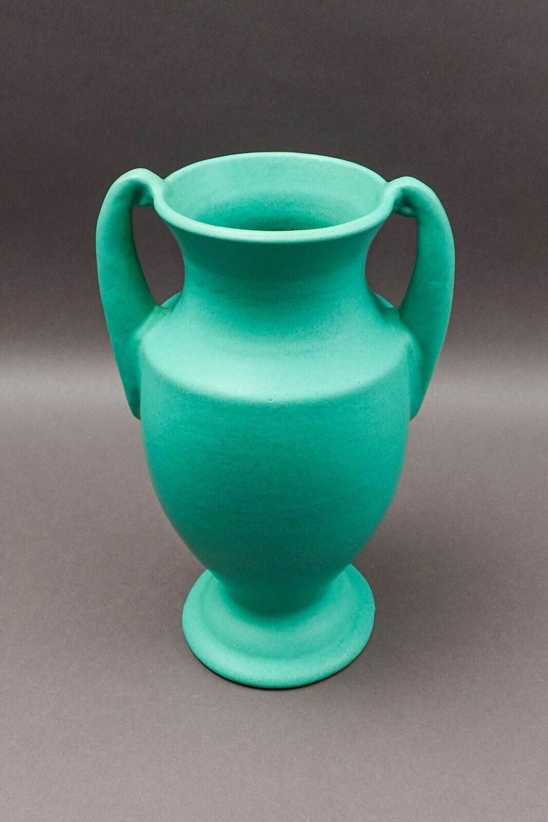 Phaltzgraff York, PA 146 Vintage Arts & Crafts Green Pottery Handled Vase 12.5"