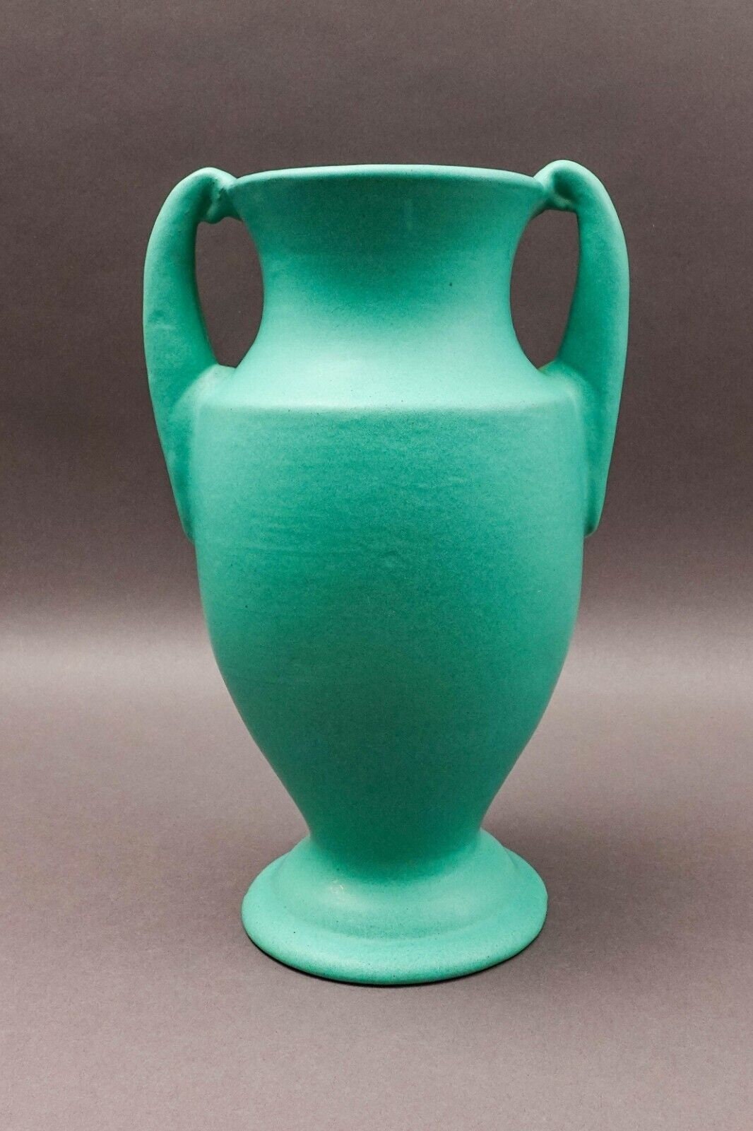 Phaltzgraff York, PA 146 Vintage Arts & Crafts Green Pottery Handled Vase 12.5"