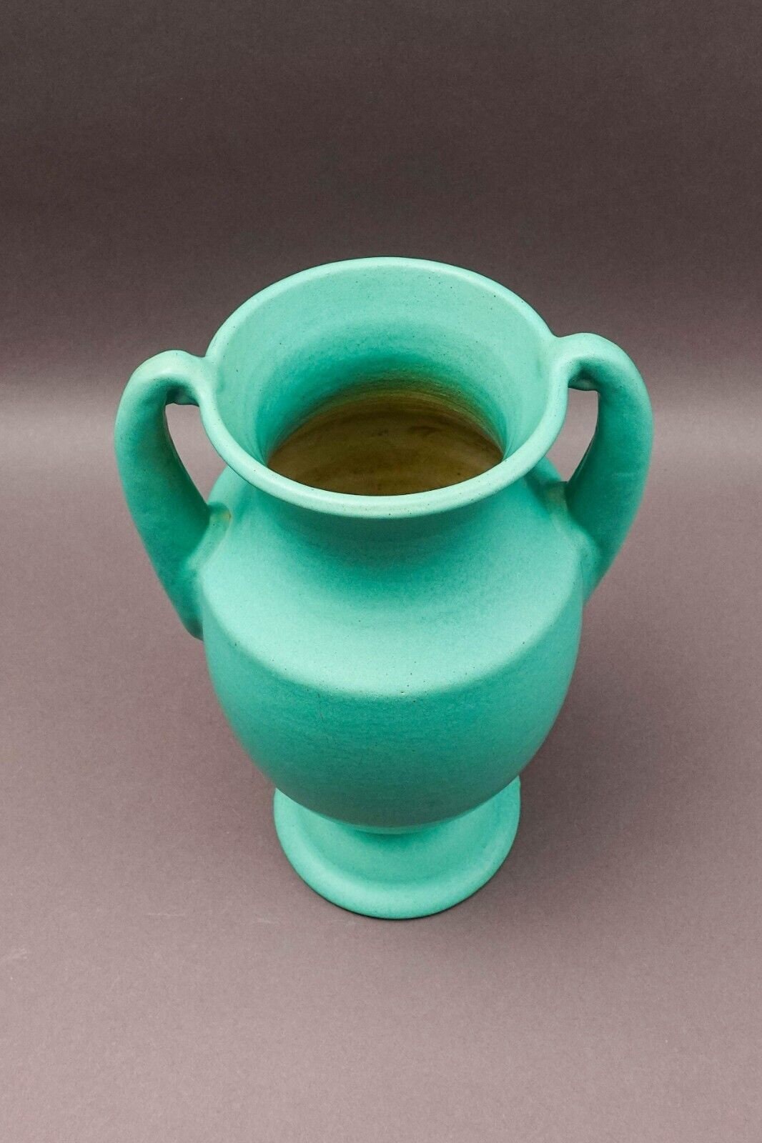 Phaltzgraff York, PA 146 Vintage Arts & Crafts Green Pottery Handled Vase 12.5"