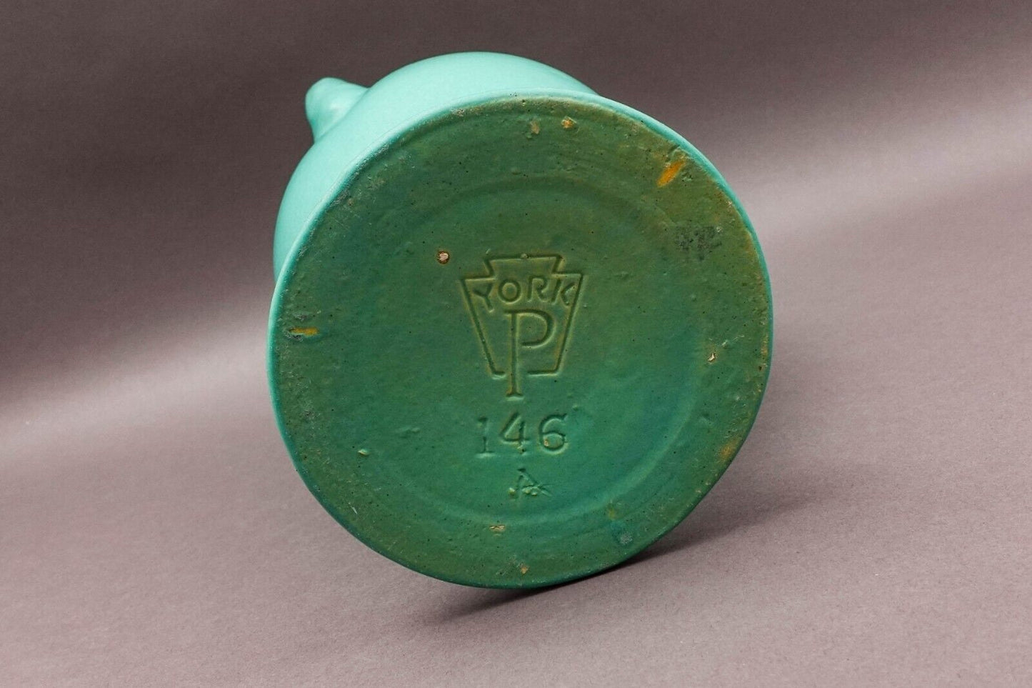 Phaltzgraff York, PA 146 Vintage Arts & Crafts Green Pottery Handled Vase 12.5"