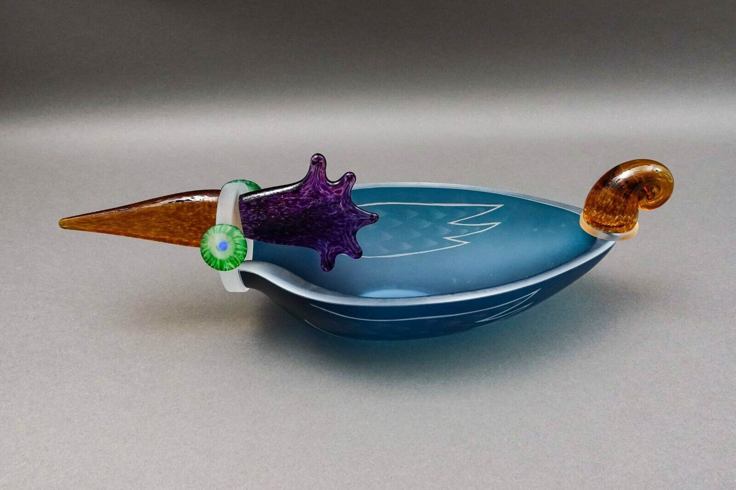 Borowski Glasstudio Poland Signed Large Studio Art Glass Ente Bird Bowl 1990