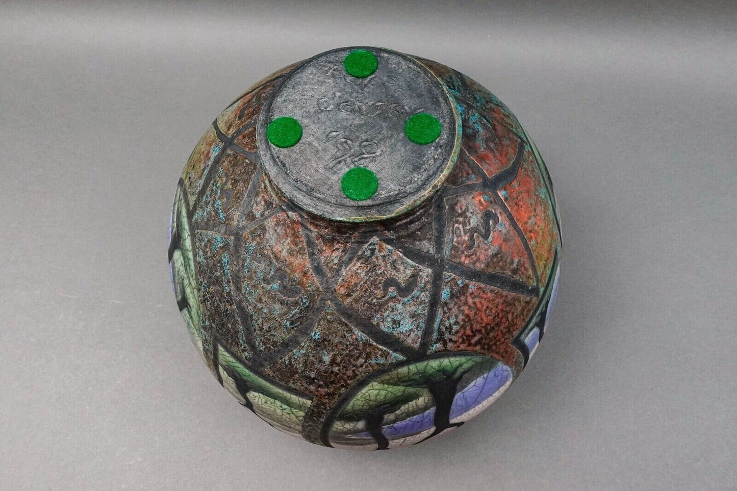 Ken Jensen 1998 Signed Large Landscape Scene Raku Pottery Covered Vessel Pot Jar
