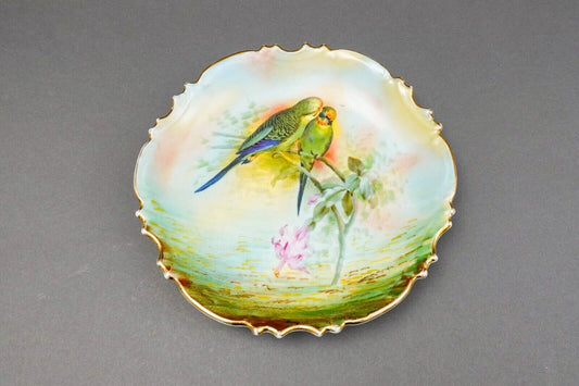 LS&S Carlsbad Austria Signed Hand Painted Porcelain Parakeet Birds Plate 11 1/8"