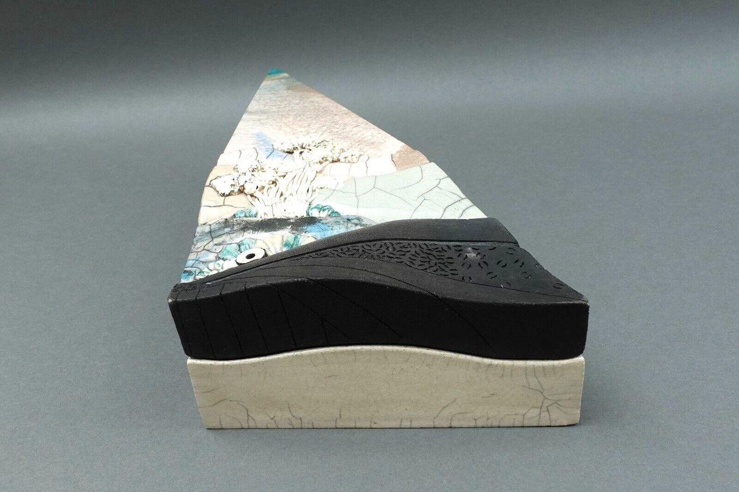 Bill Herb 1998 Signed Raku Abstract Studio Art Pottery Lidded Trinket Box (Read)
