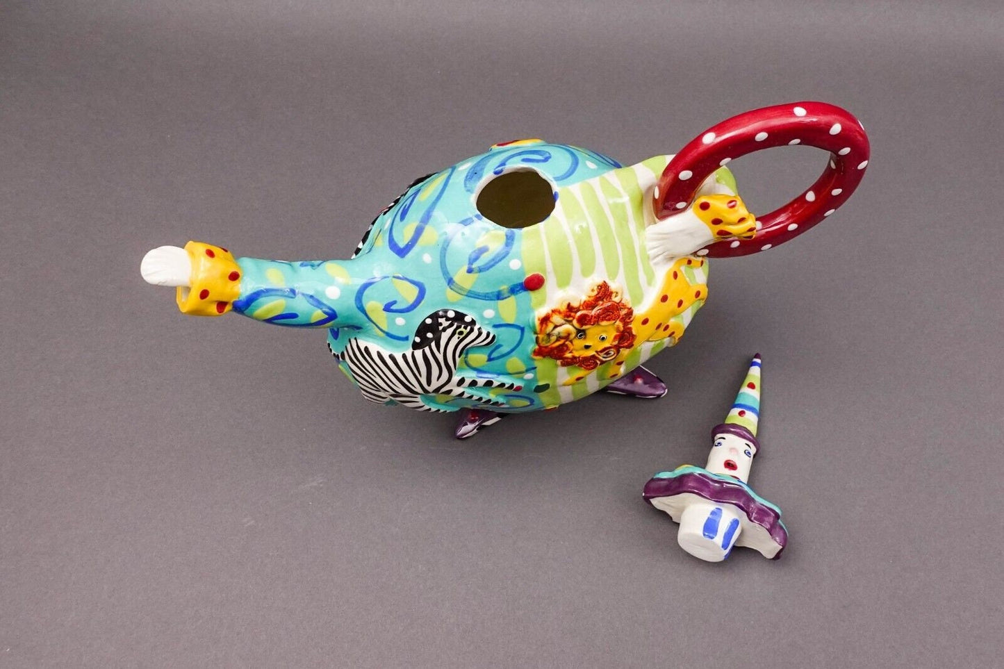 Dana Simson Whimsical My Life As A Clown Ceramic Circus Clown Teapot Sculpture