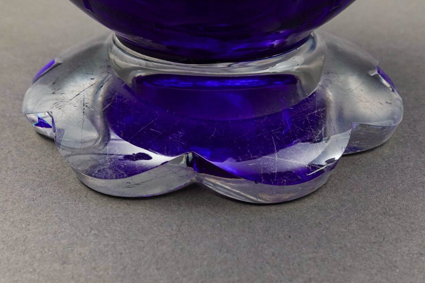 Bohemian Czech Cobalt Blue Cut To Clear Crystal Vase With Sawtooth Rim 12 1/2"