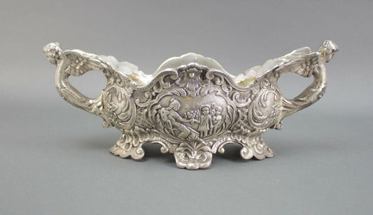 Ornate Antique Lacquered E.P.N.S. Centerpiece Footed Bowl With Cherub Handles