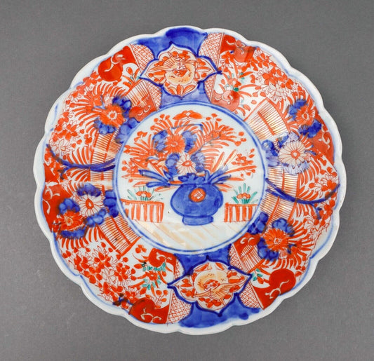 Antique Japanese Imari Hand Painted Floral Porcelain Scalloped Plate 9 3/4"