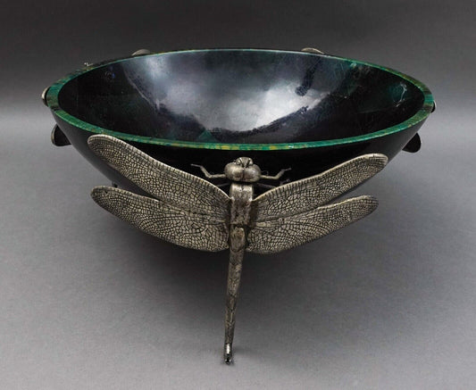 Objet Luxe UK Green Mosaic Oyster Shell & Silver Plated Dragonfly Bowl Large