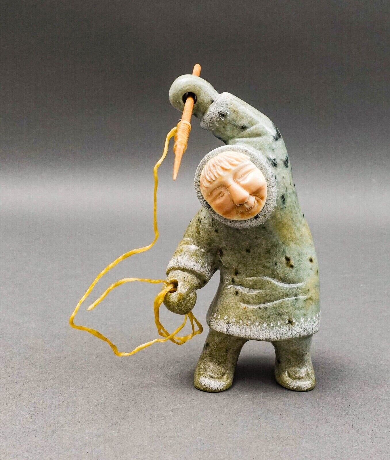 EddIe Lee Alaskan Soapstone Inuit Eskimo Spear Fisherman Art Figurine Sculpture