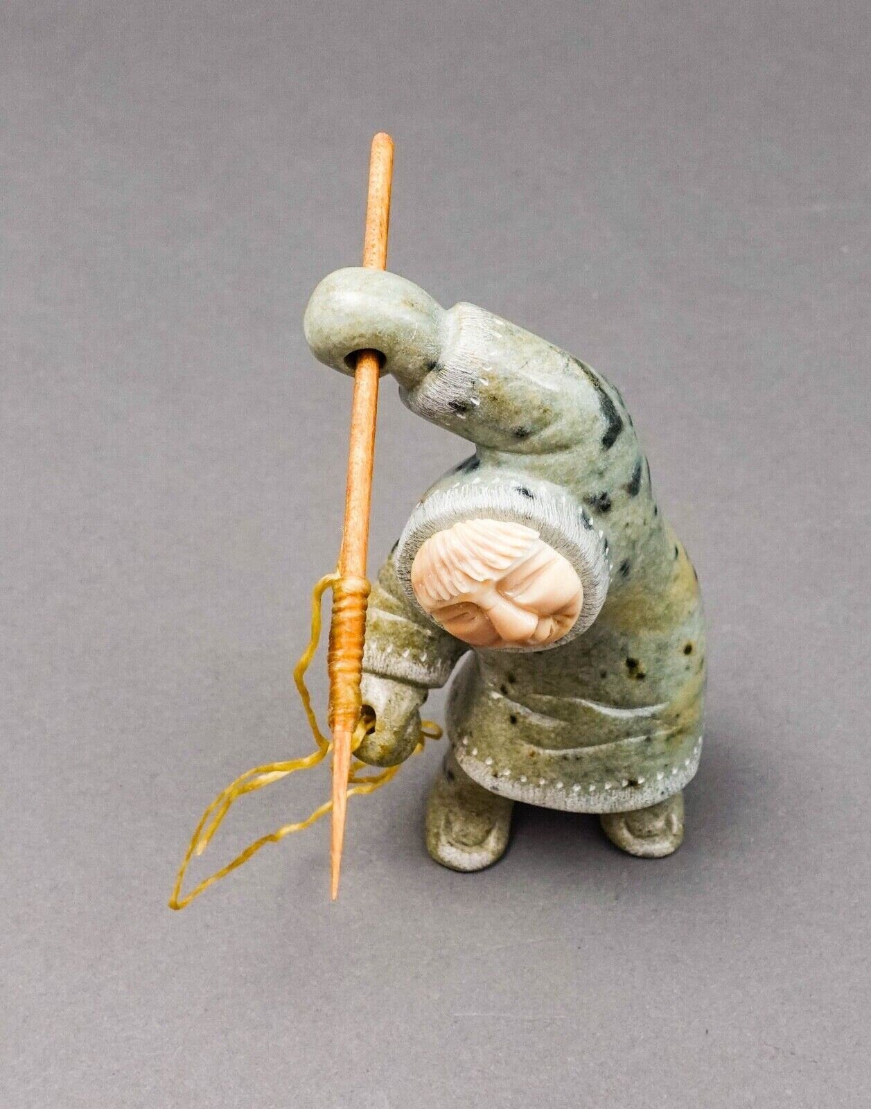 EddIe Lee Alaskan Soapstone Inuit Eskimo Spear Fisherman Art Figurine Sculpture