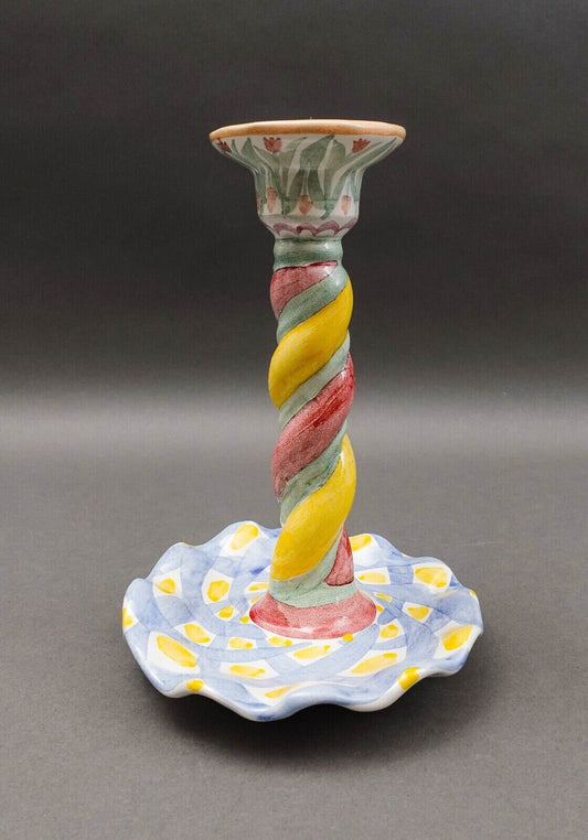 MacKenzie Childs Aalsmeer Hand Painted Twisted Candle Stick Candle Holder 8 1/2"