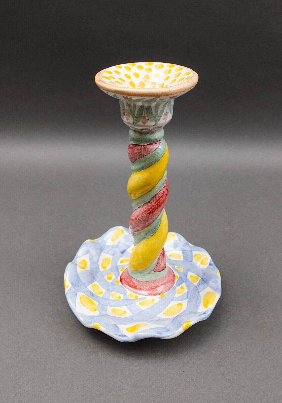 MacKenzie Childs Aalsmeer Hand Painted Twisted Candle Stick Candle Holder 8 1/2"