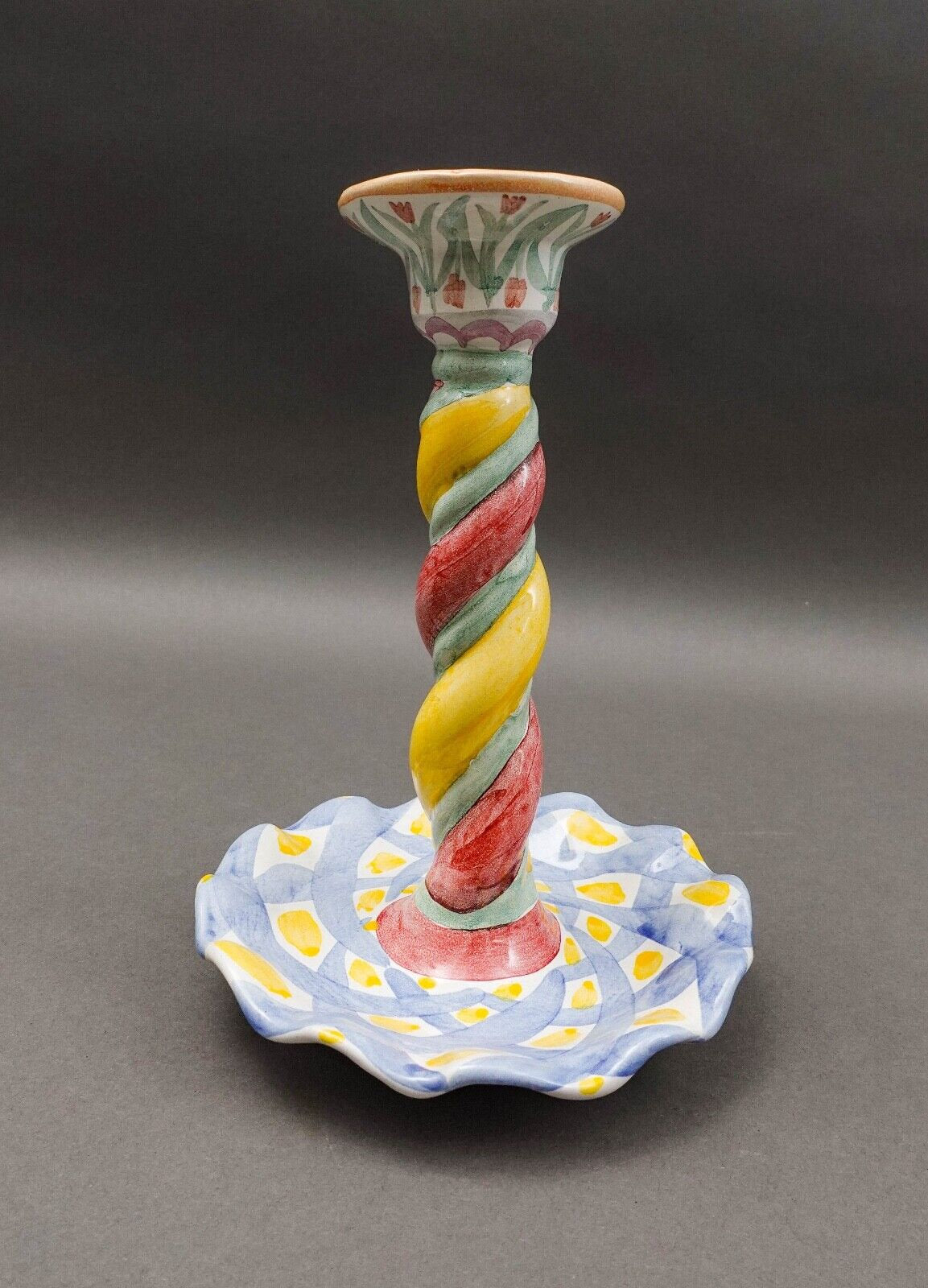 MacKenzie Childs Aalsmeer Hand Painted Twisted Candle Stick Candle Holder 8 1/2"