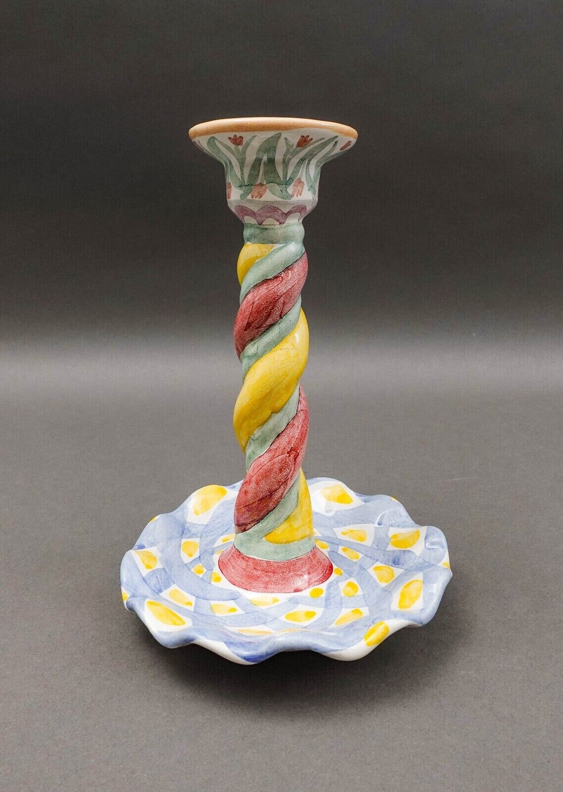 MacKenzie Childs Aalsmeer Hand Painted Twisted Candle Stick Candle Holder 8 1/2"