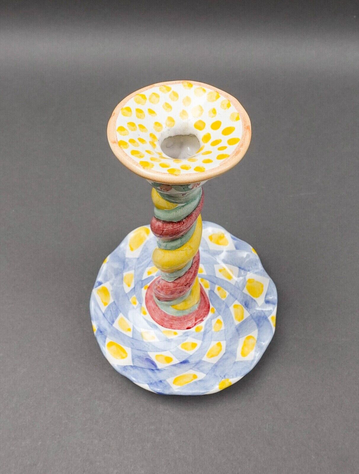 MacKenzie Childs Aalsmeer Hand Painted Twisted Candle Stick Candle Holder 8 1/2"