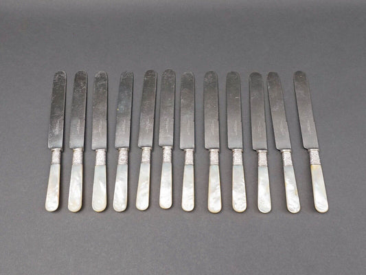 Landers Frary & Clark Aetna Works Mother Of Pearl Sterling Dinner Knife Set - 12