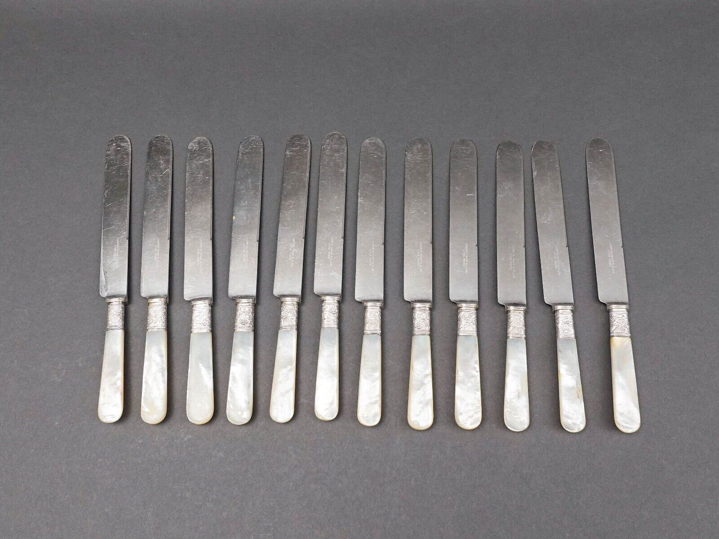 Landers Frary & Clark Aetna Works Mother Of Pearl Sterling Dinner Knife Set - 12