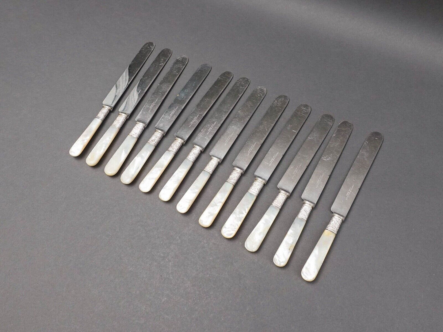 Landers Frary & Clark Aetna Works Mother Of Pearl Sterling Dinner Knife Set - 12