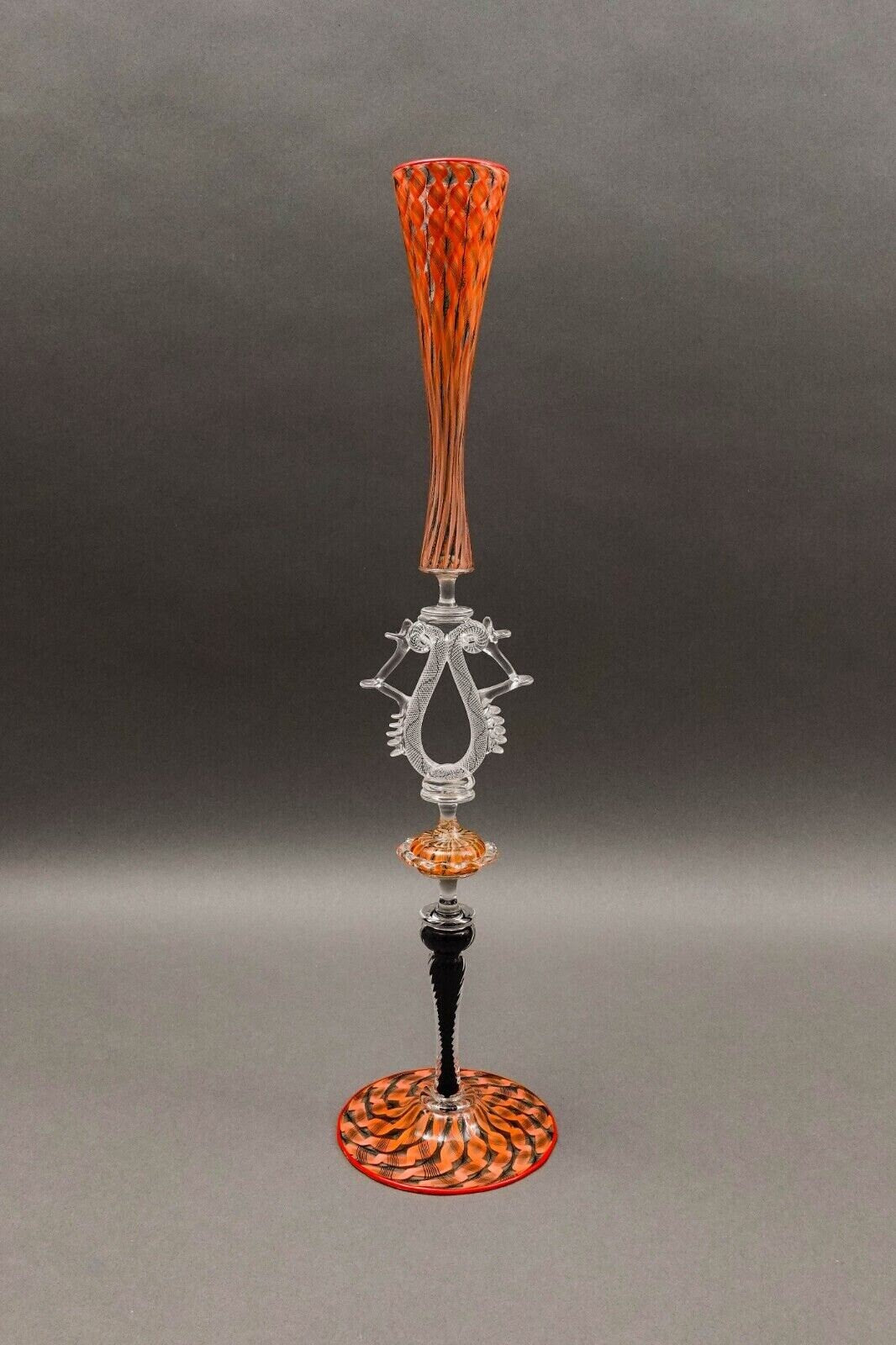 Chuck Savoie Signed Salviati Venetian Murano Latticino Art Glass Compote Goblet