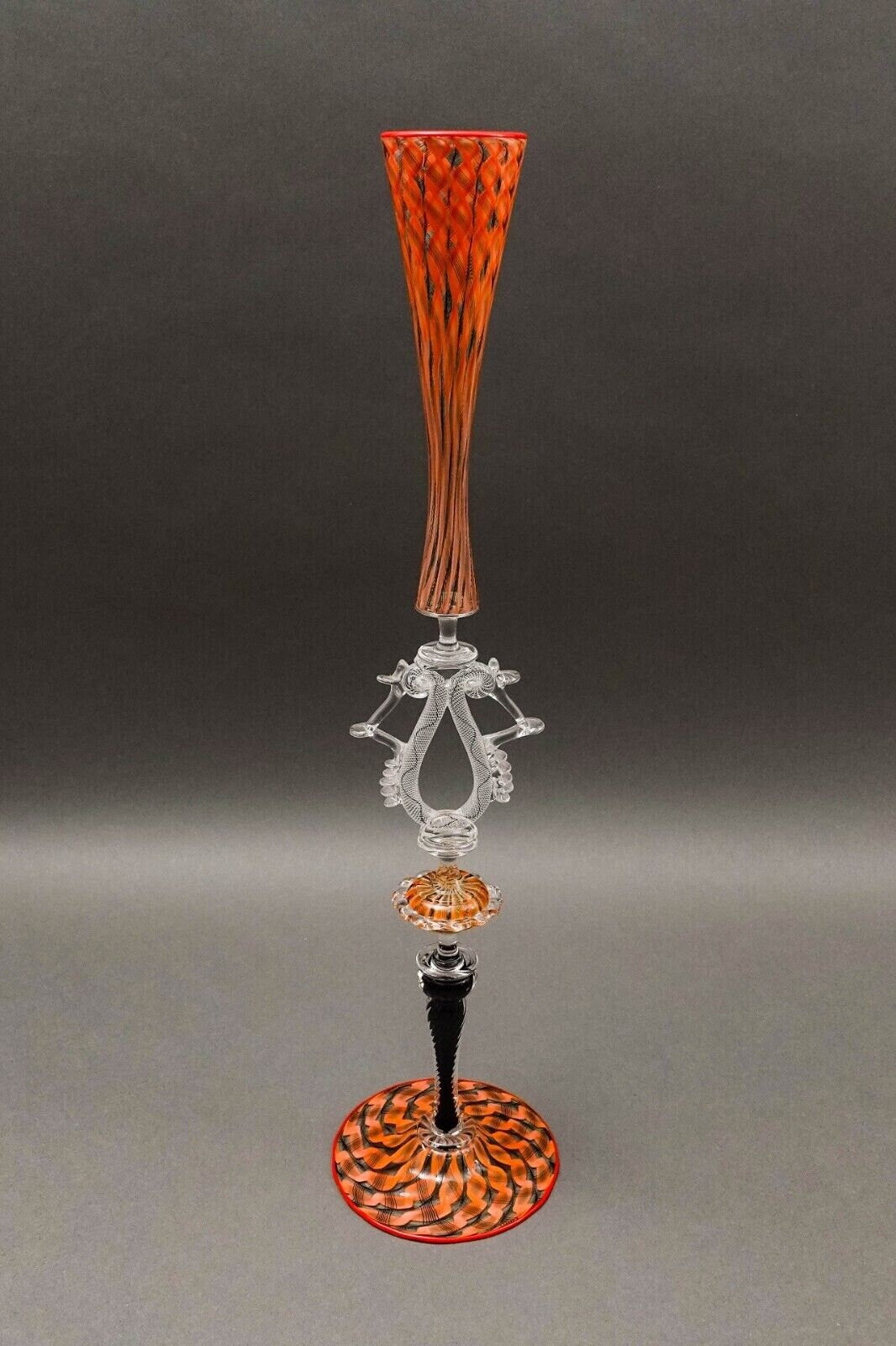 Chuck Savoie Signed Salviati Venetian Murano Latticino Art Glass Compote Goblet