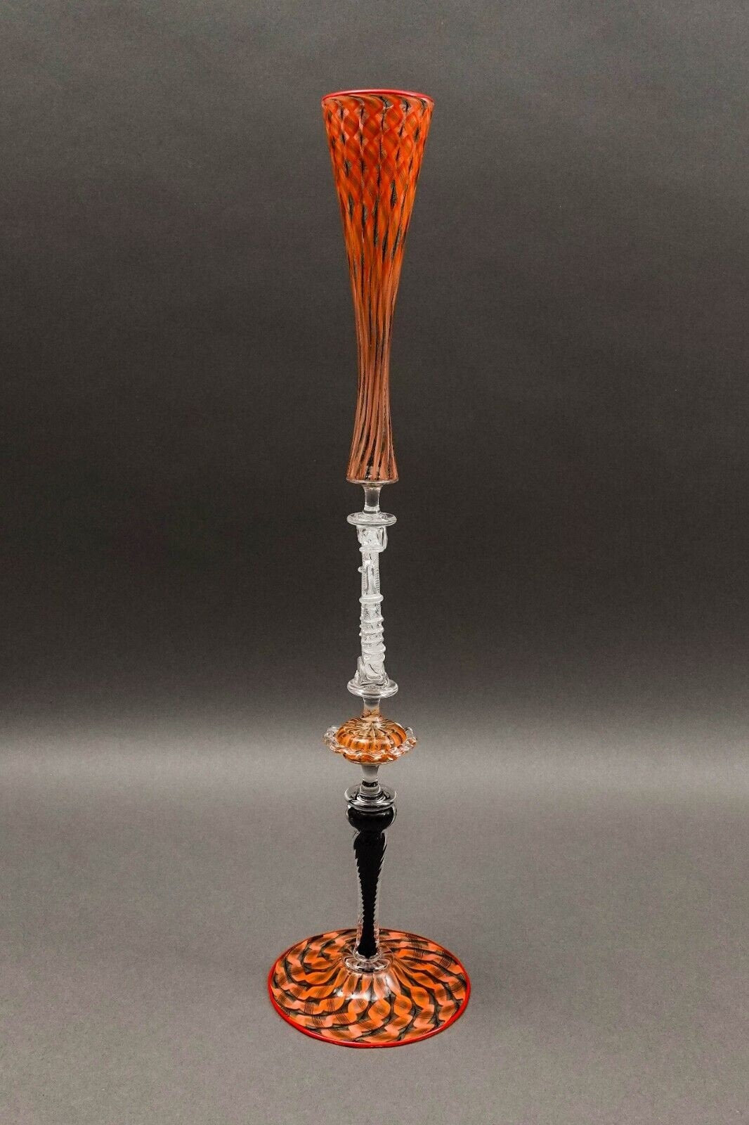 Chuck Savoie Signed Salviati Venetian Murano Latticino Art Glass Compote Goblet