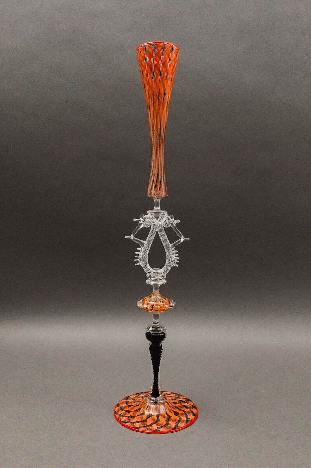 Chuck Savoie Signed Salviati Venetian Murano Latticino Art Glass Compote Goblet
