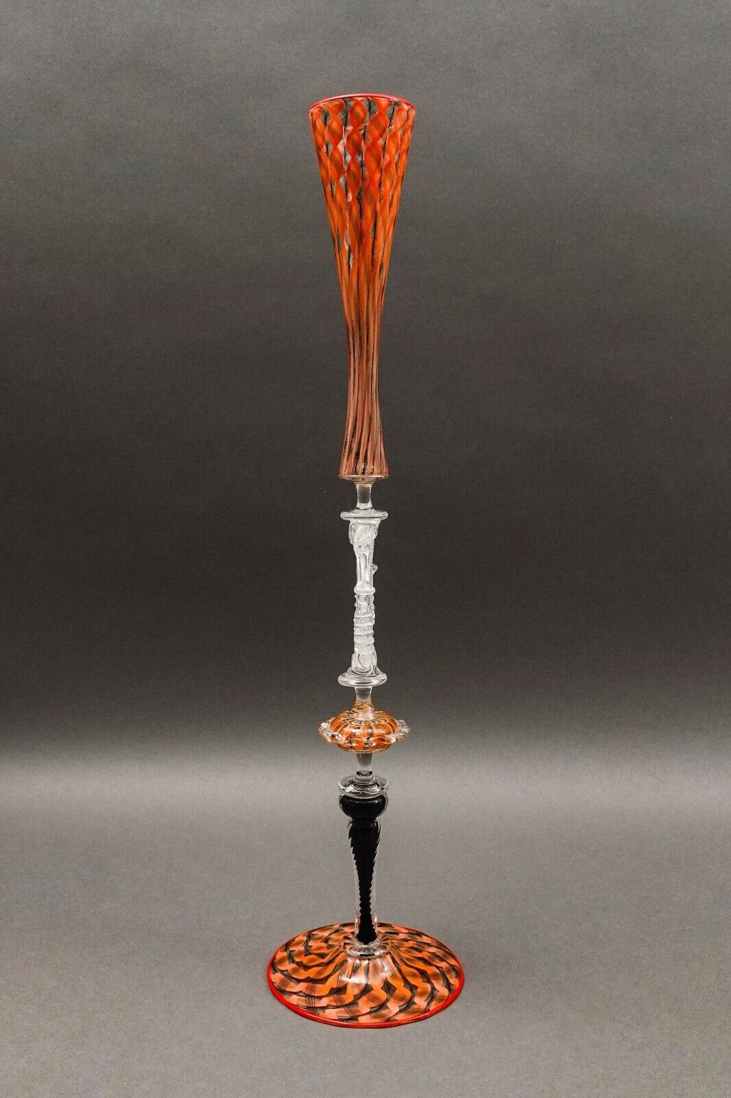 Chuck Savoie Signed Salviati Venetian Murano Latticino Art Glass Compote Goblet