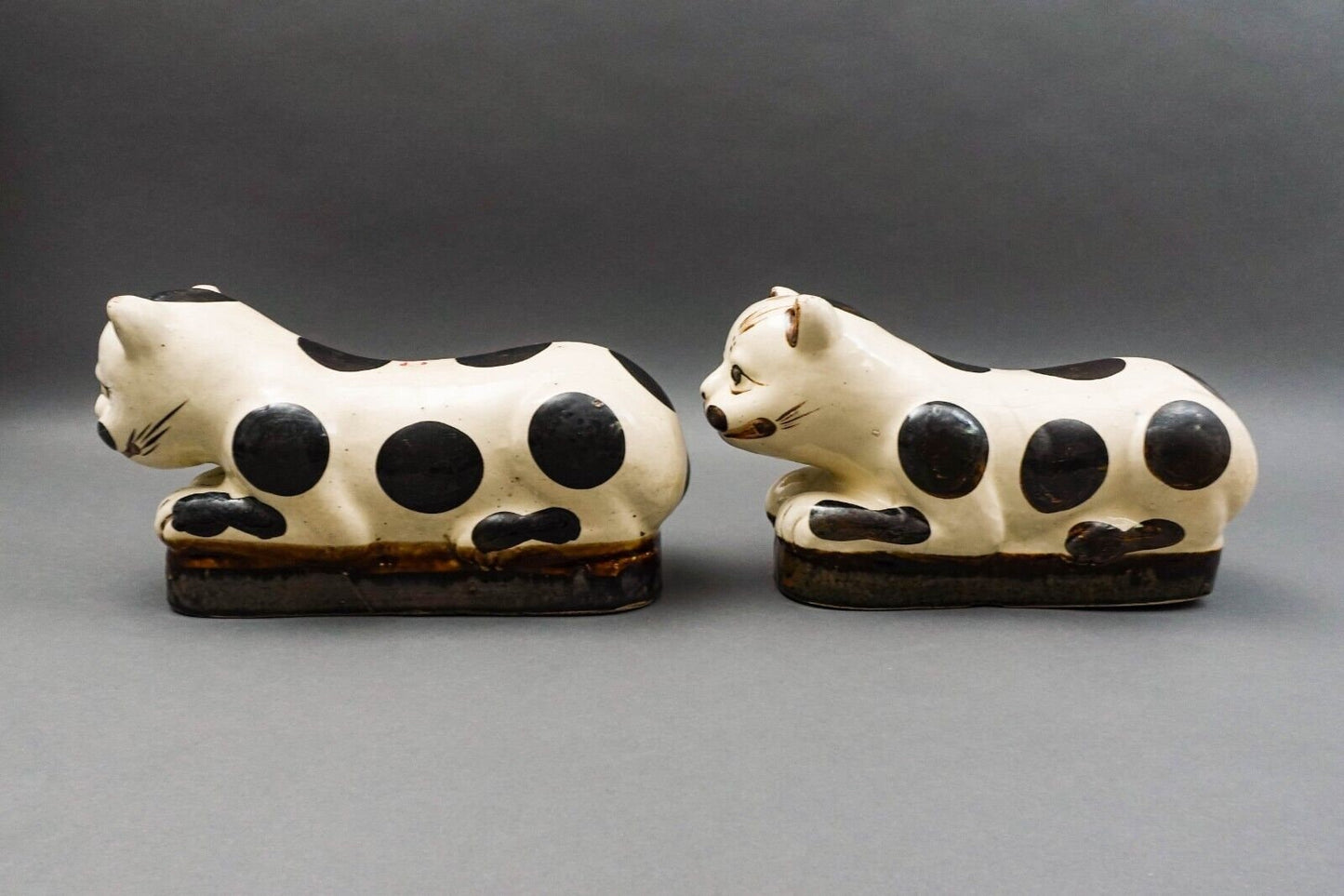 Antique Chinese Large Hand Painted Cat Cizhou Stoneware Pillow Headrest Pair