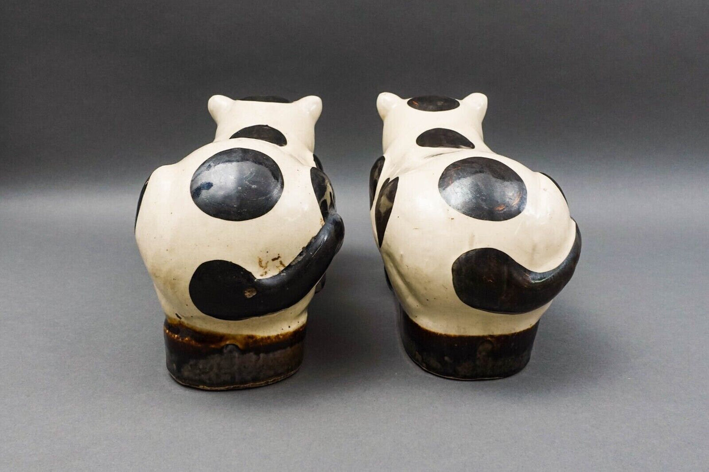 Antique Chinese Large Hand Painted Cat Cizhou Stoneware Pillow Headrest Pair
