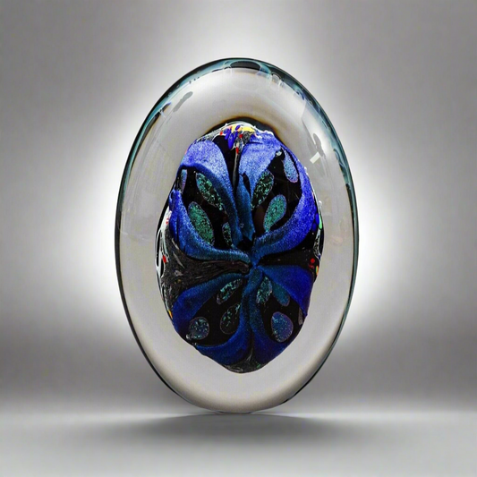 Rollin Karg 2001 Vintage Dichroic Hand Blown Art Glass Disc Sculpture 6"