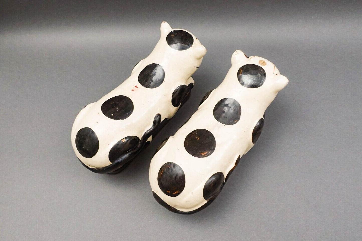 Antique Chinese Large Hand Painted Cat Cizhou Stoneware Pillow Headrest Pair