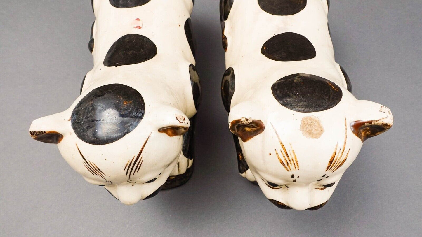 Antique Chinese Large Hand Painted Cat Cizhou Stoneware Pillow Headrest Pair