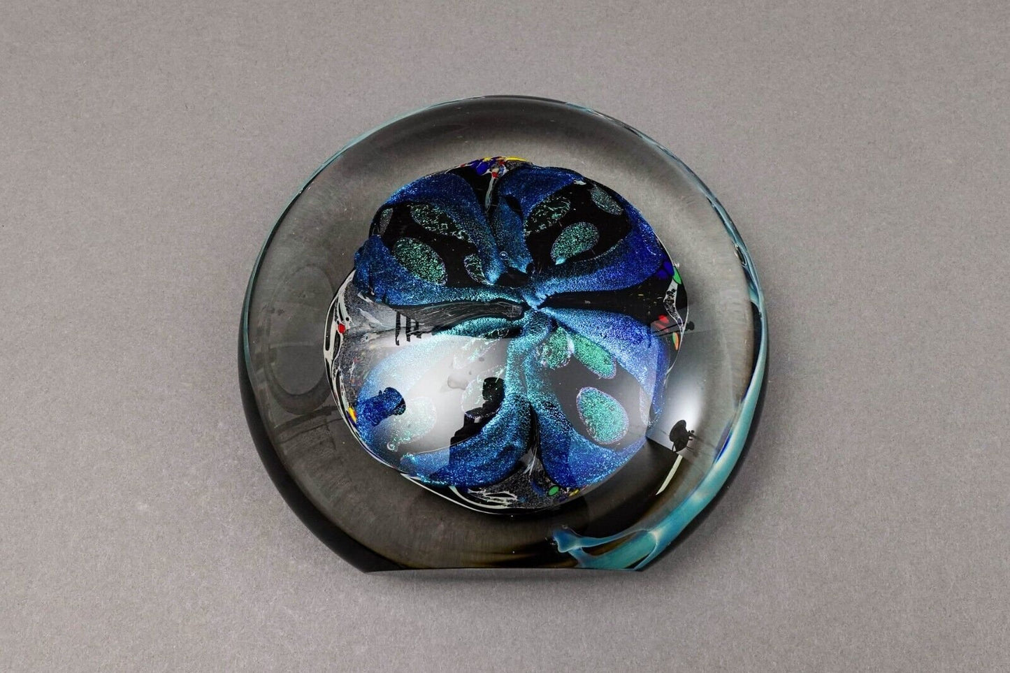 Rollin Karg 2001 Vintage Dichroic Hand Blown Art Glass Disc Sculpture 6"